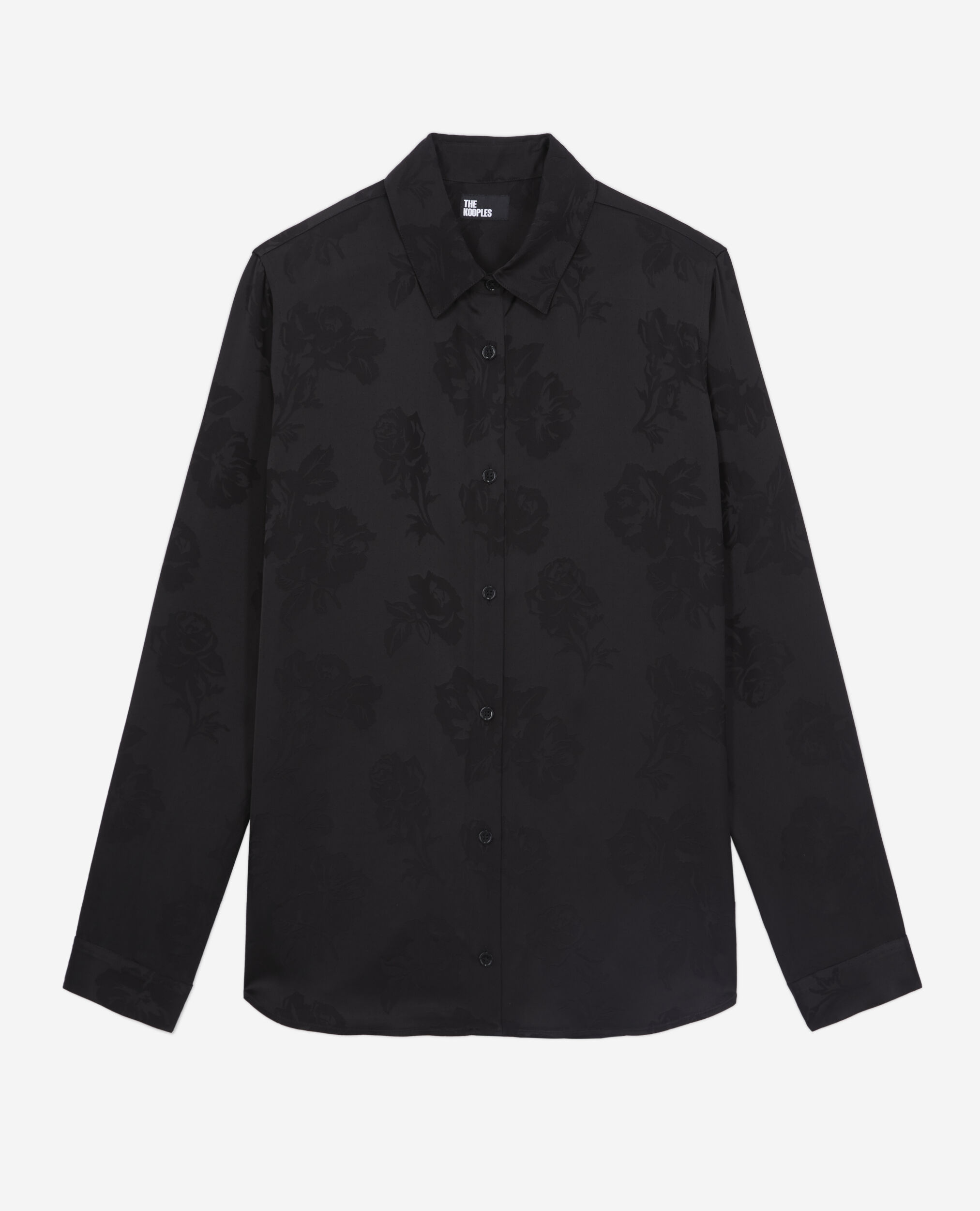Chemise jacquard fleurie noire, BLACK, hi-res image number null