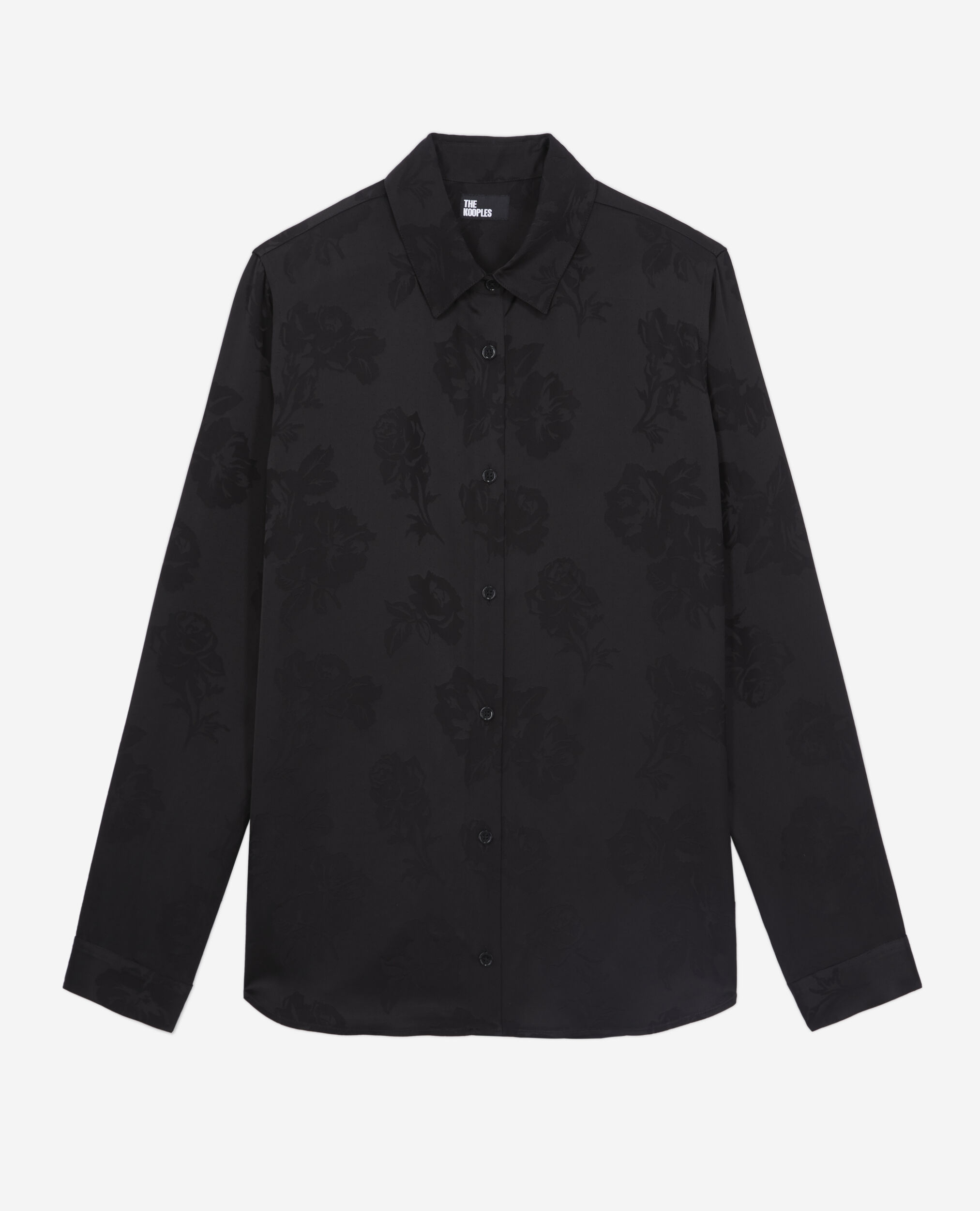 Black floral jacquard shirt, BLACK, hi-res image number null