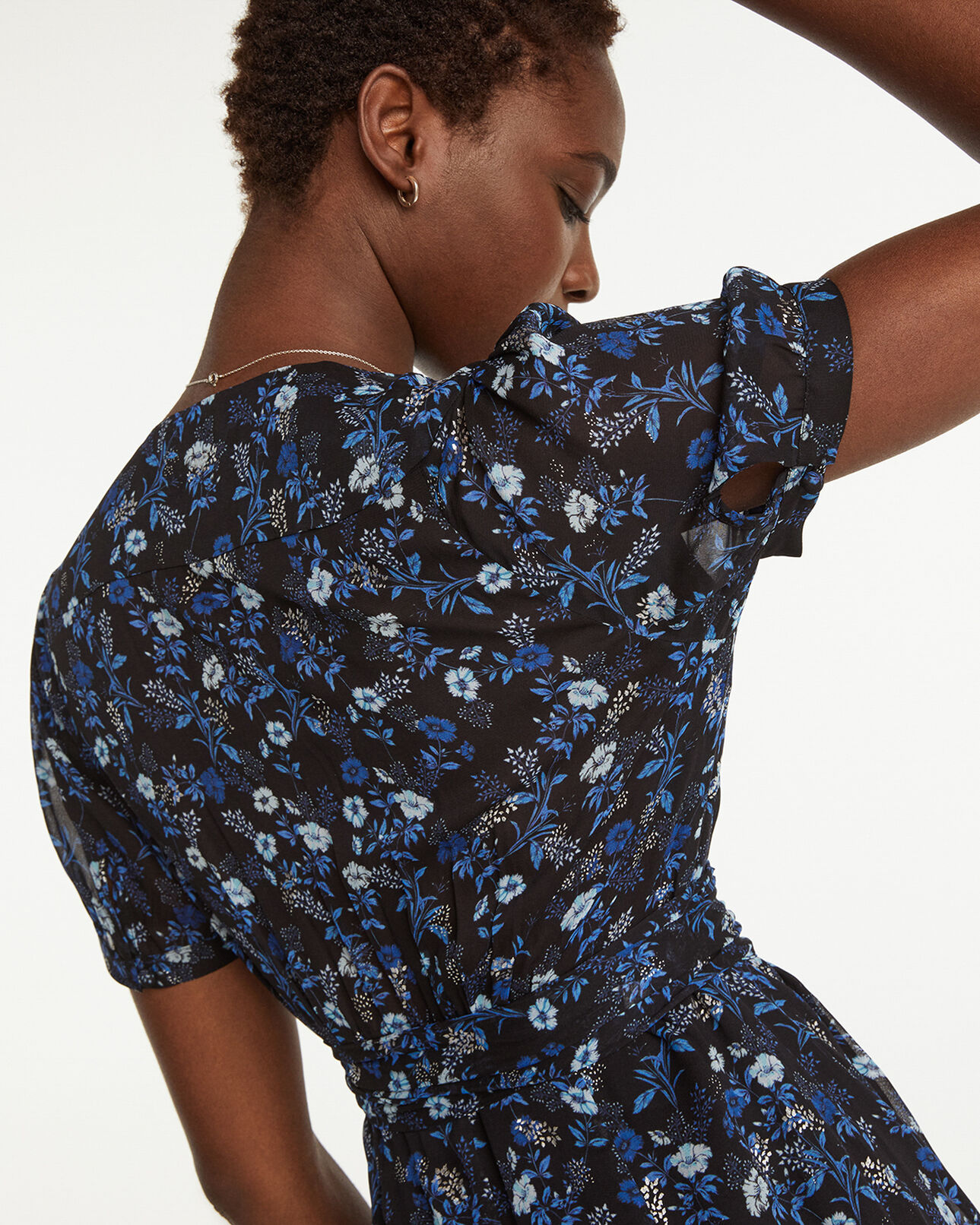 The Kooples WOMEN BLUE long dress with floral print - silver detail