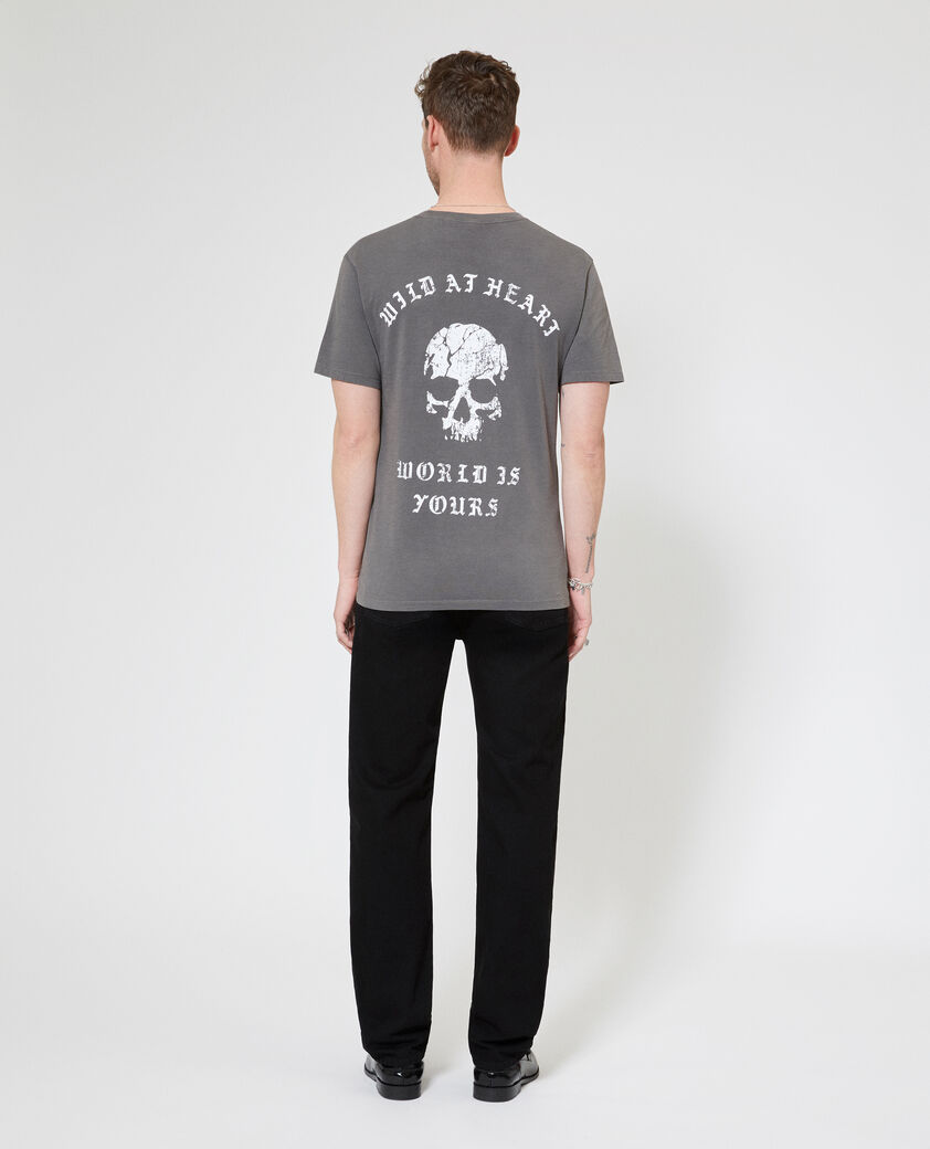 The Kooples HERREN GREY MELANGE t-shirt mit siebdruck skull grau
