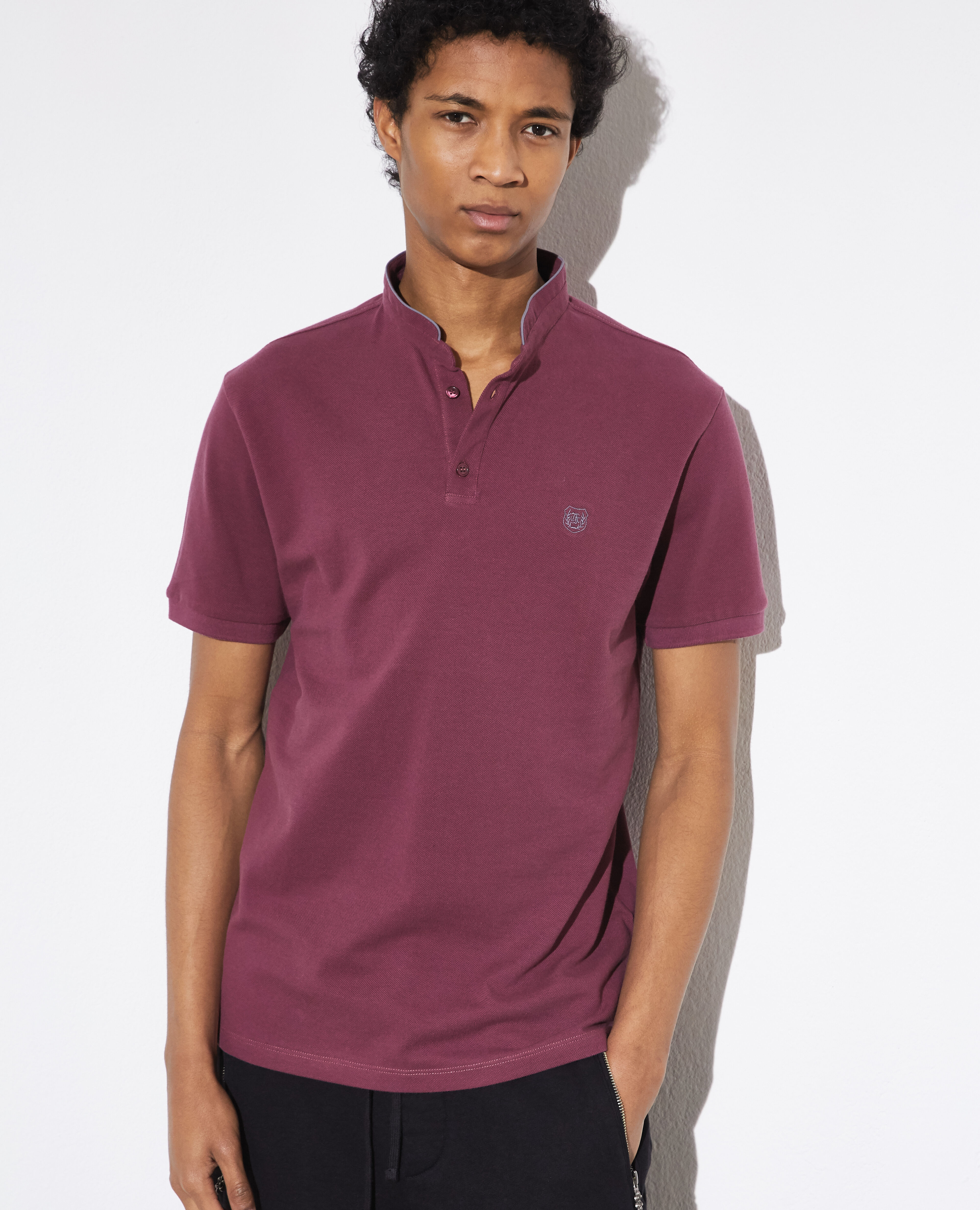 Collarless polo shirt shop
