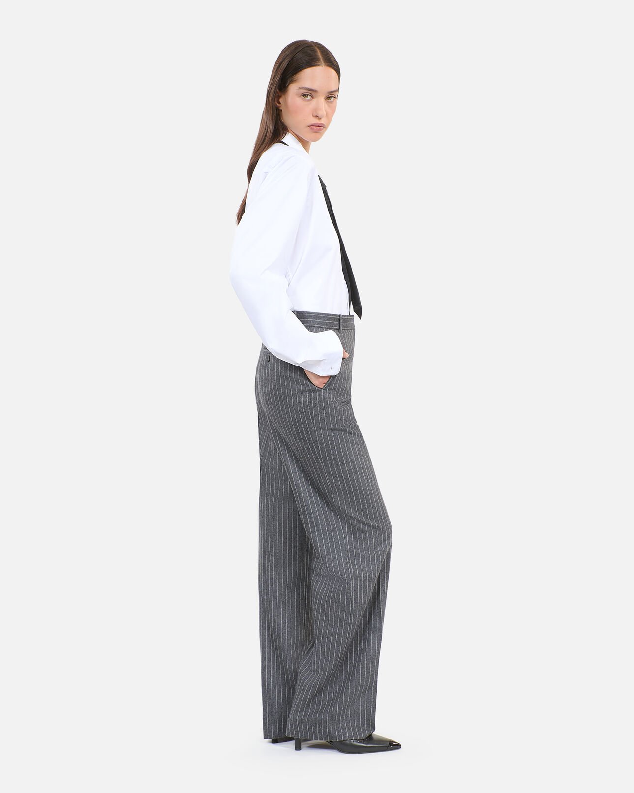 The Kooples WOMEN LIGHT GREY straight striped tailored pants