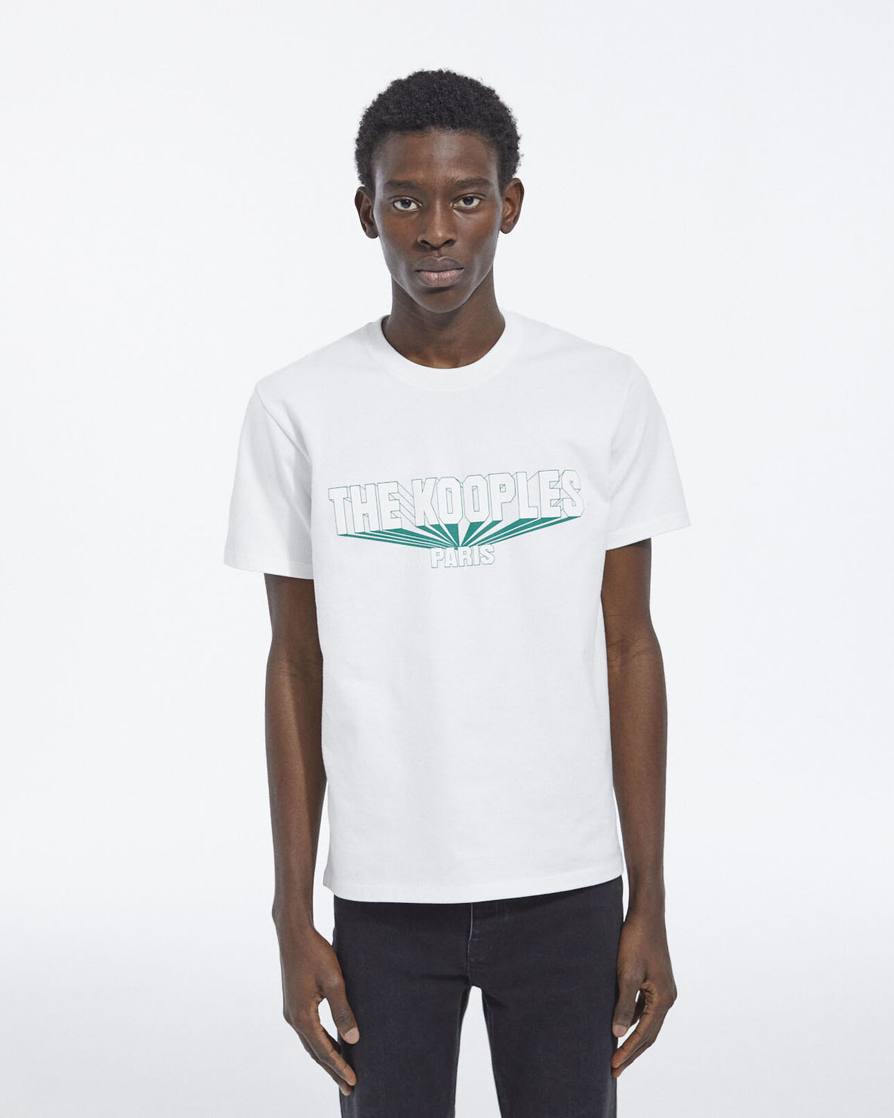 The Kooples MEN WHITE white cotton t-shirt with green 3d logo