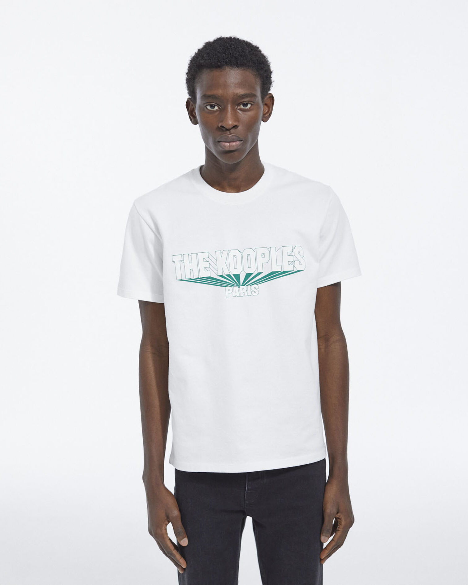 White cotton T-shirt with green 3D logo, WHITE, hi-res image number null