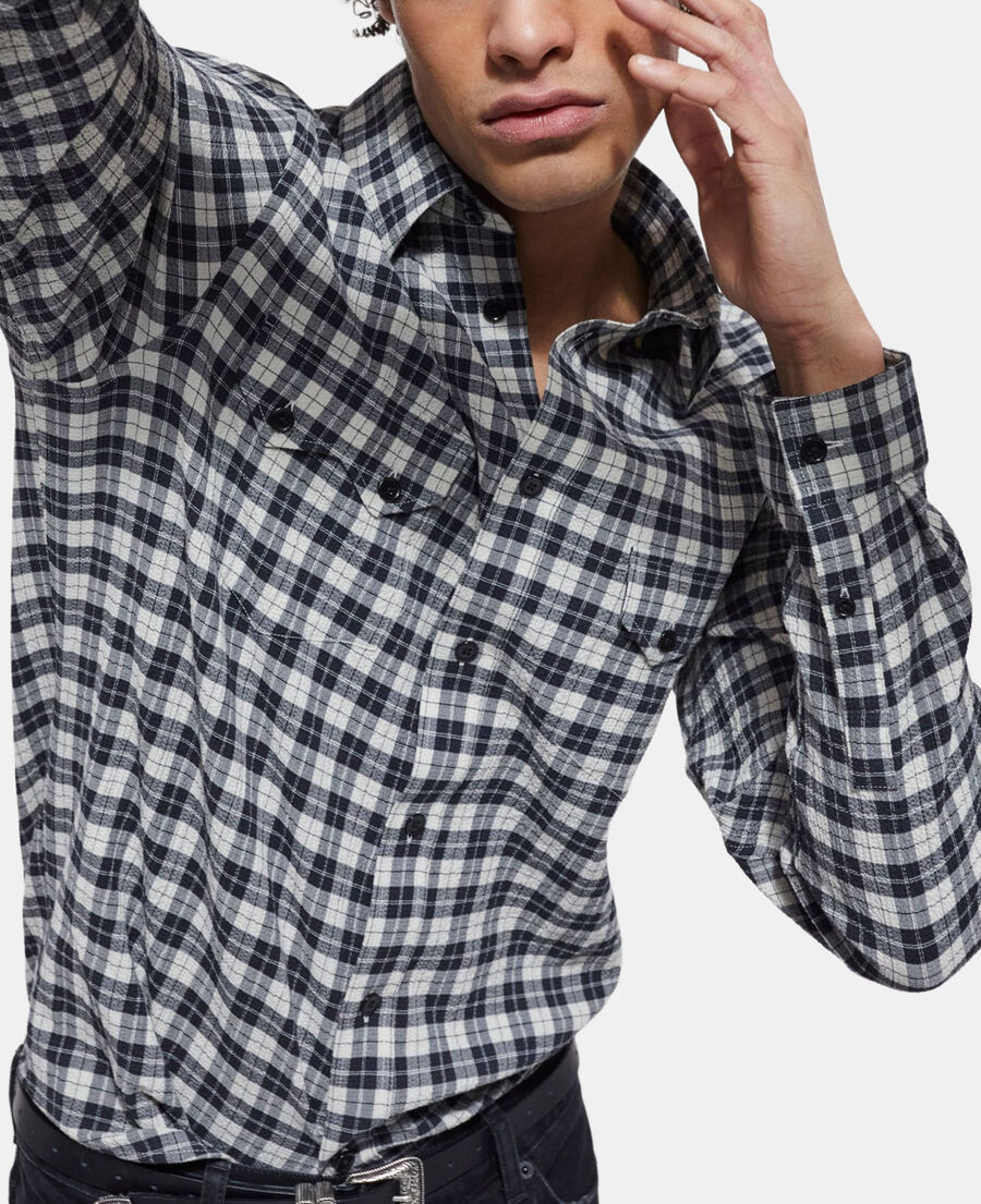 The Kooples HOMME LIGHT GREY chemise col classique à carreaux