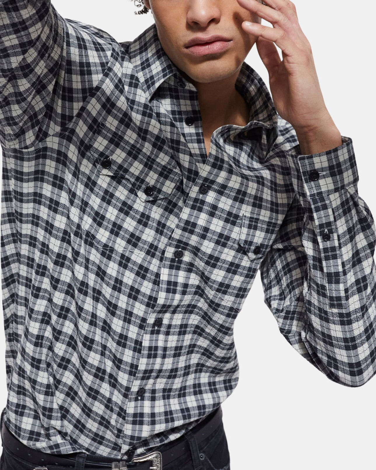 The Kooples MEN LIGHT GREY check shirt with classic collar