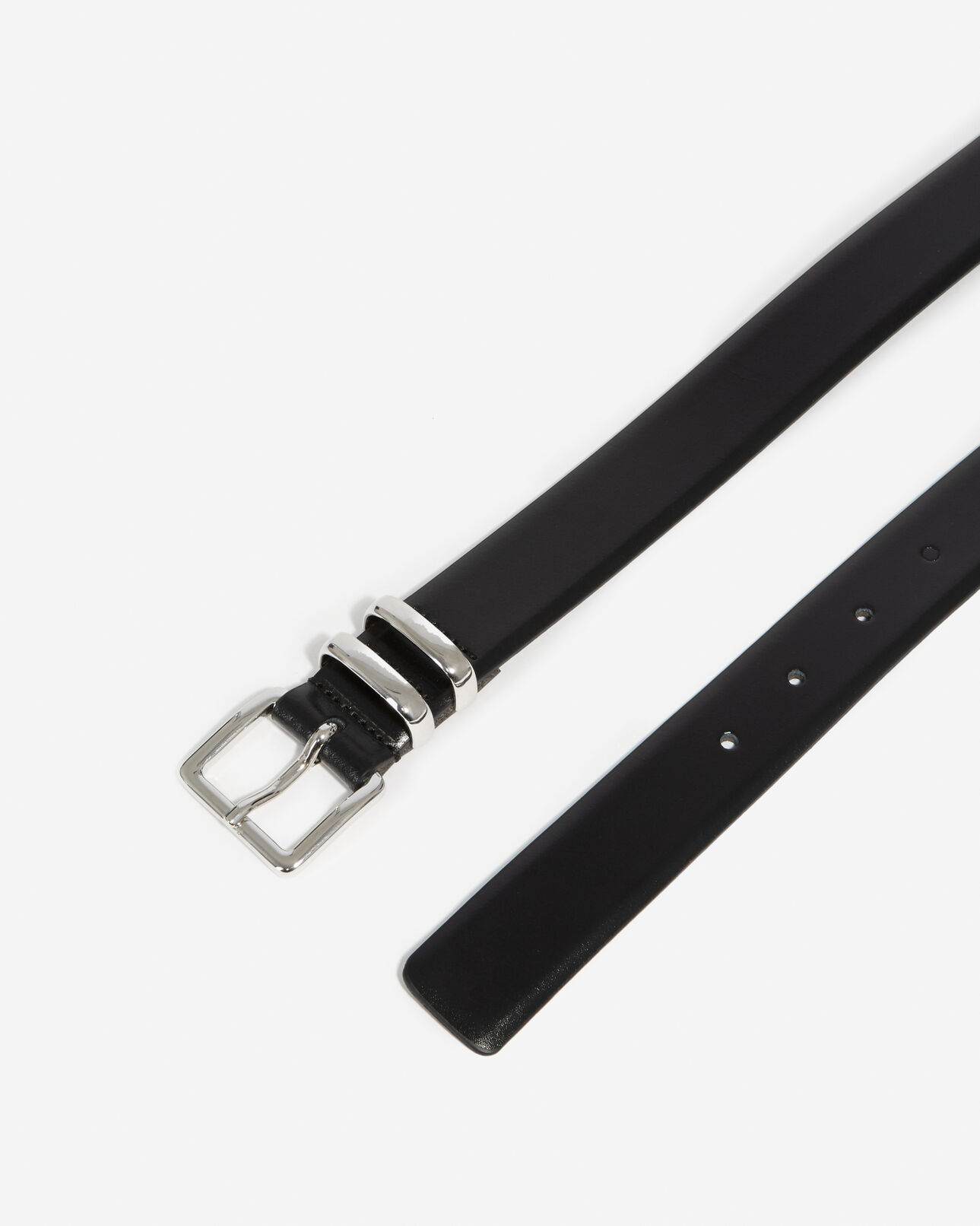 The Kooples HOMME BLACK ceinture cuir noir fine à boucle carrée