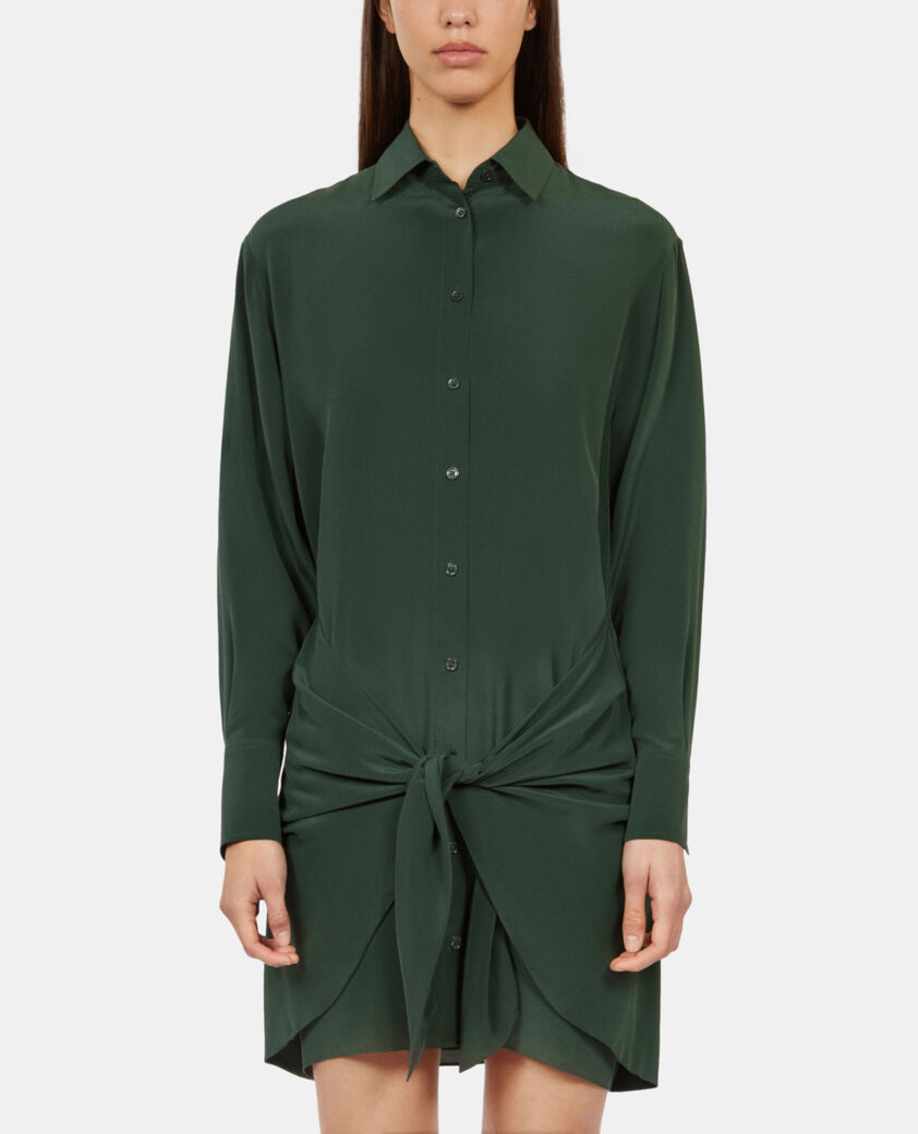 The Kooples FEMME WOOD KAKI robe chemise courte en soie avec nœud verte