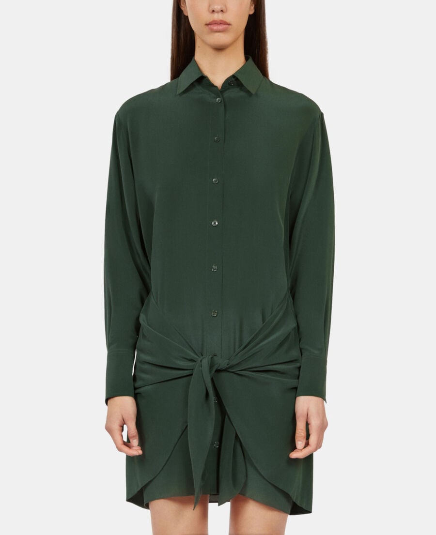 The Kooples WOMEN WOOD KAKI short green shirt dress with bow
