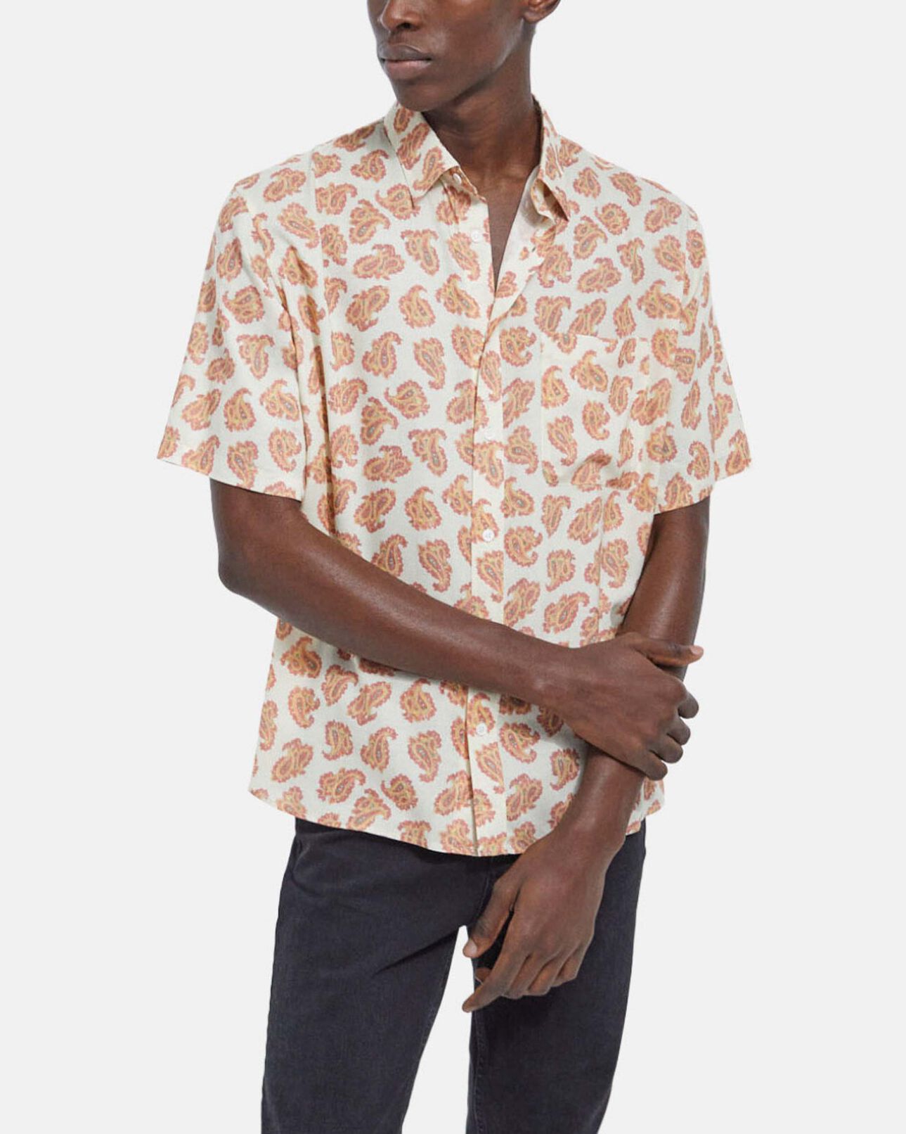 The Kooples MEN WHITE PINK white loose-fitting shirt w/ paisley pattern