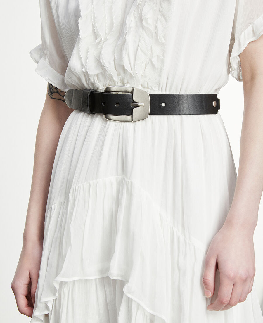 The Kooples WOMEN BLACK smooth leather belt with cut-outs