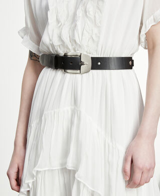 The Kooples WOMEN BLACK smooth leather belt with cut-outs