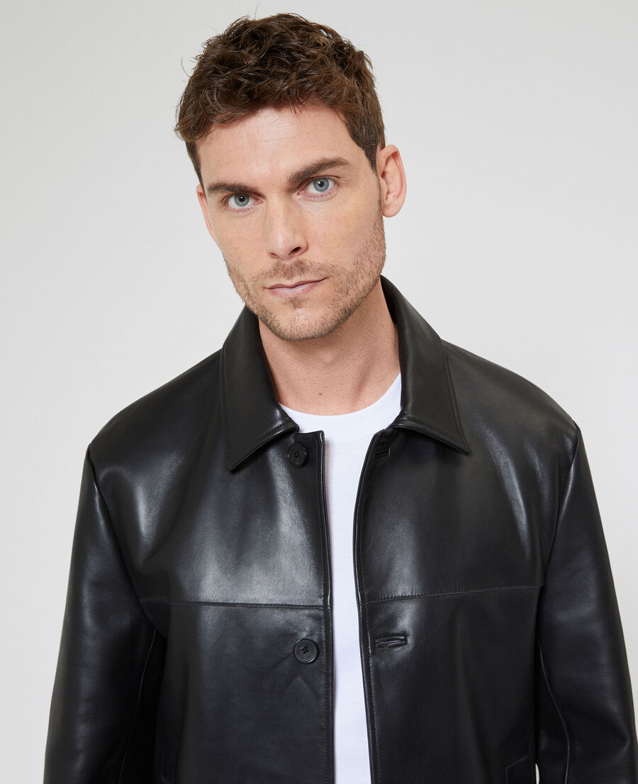The Kooples HOMME BLACK blouson en cuir &agrave; boutons noir