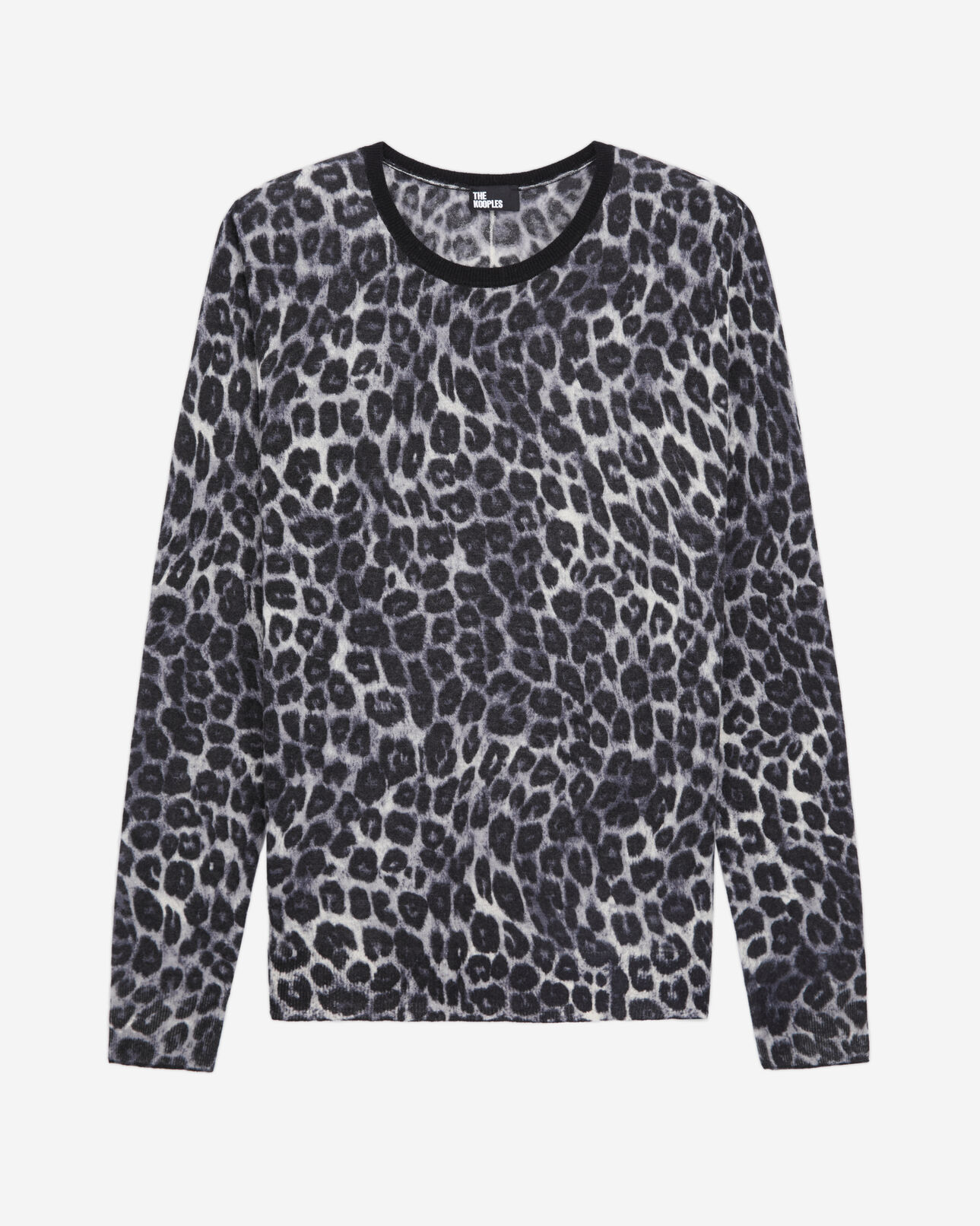 The Kooples WOMEN BLACK WHITE LEOPARD printed cashmere sweater