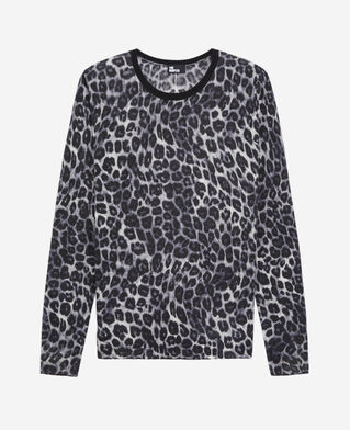 The Kooples F BLACK WHITE LEOPARD printed cashmere sweater