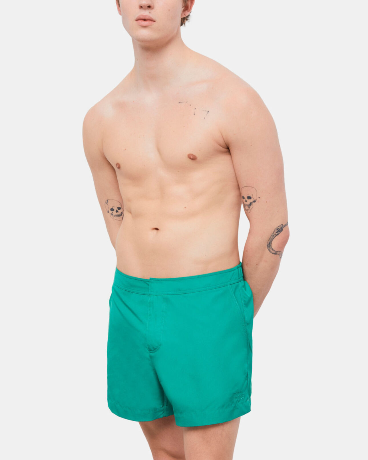 The Kooples H GREEN green swim shorts with logo
