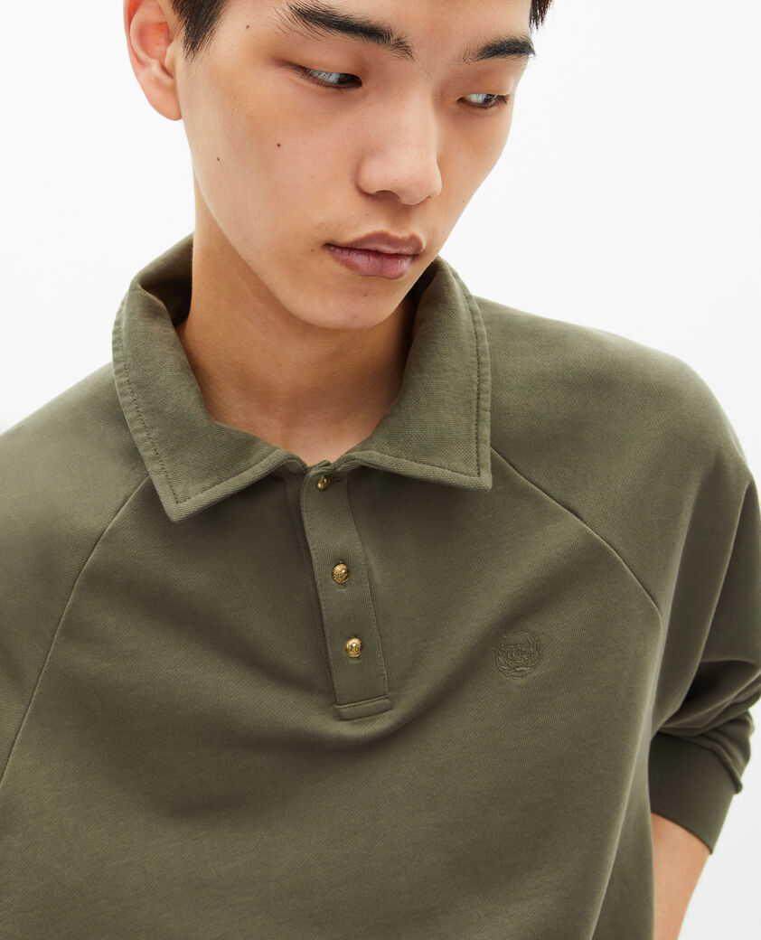 The Kooples HERREN KAKI sweatshirt mit polokragen in khaki