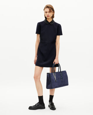 The Kooples FEMME NAVY robe courte col claudine en satin marine