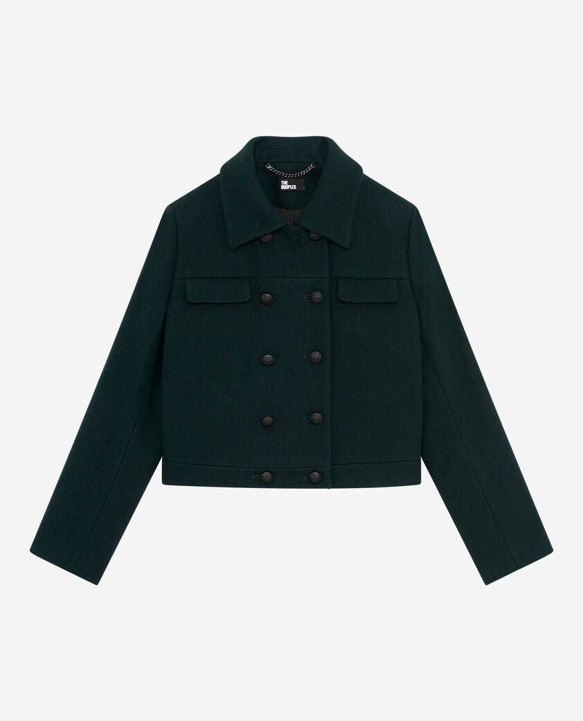 The Kooples FEMME BOTTLE GREEN blouson court en laine vert fonc&eacute;