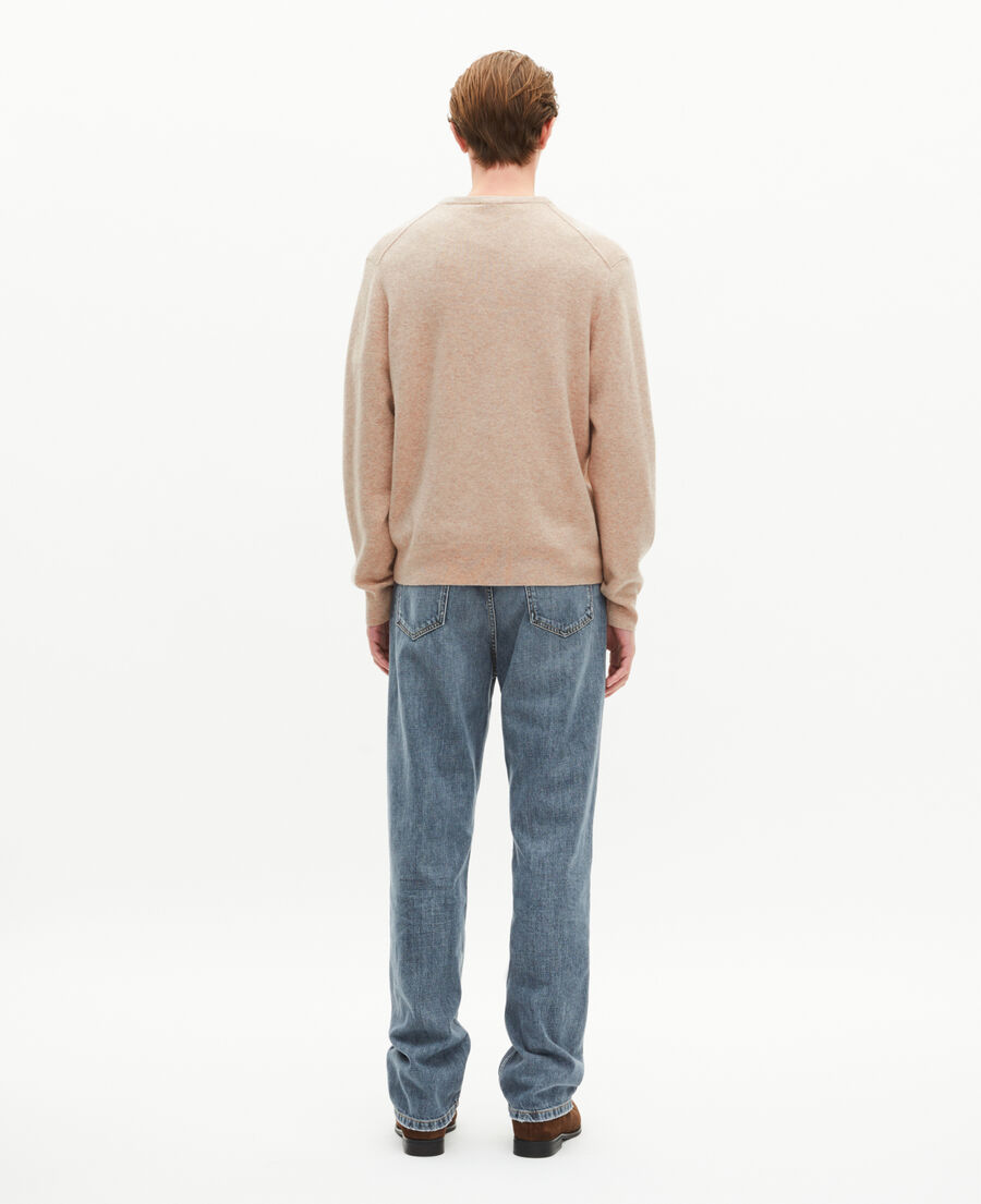 The Kooples HOMME BEIGE MELANGE pull col v en cachemire beige