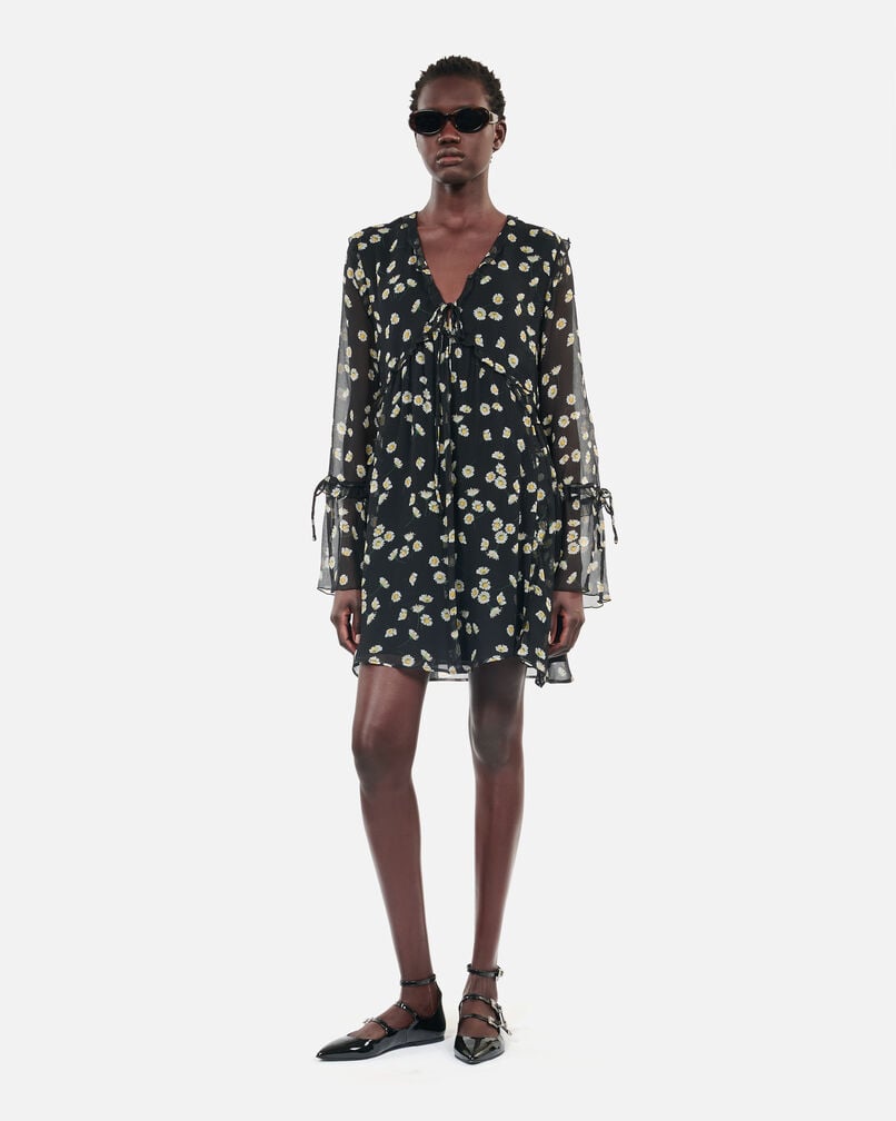 The Kooples WOMEN BLACK WHITE printed silk short dress