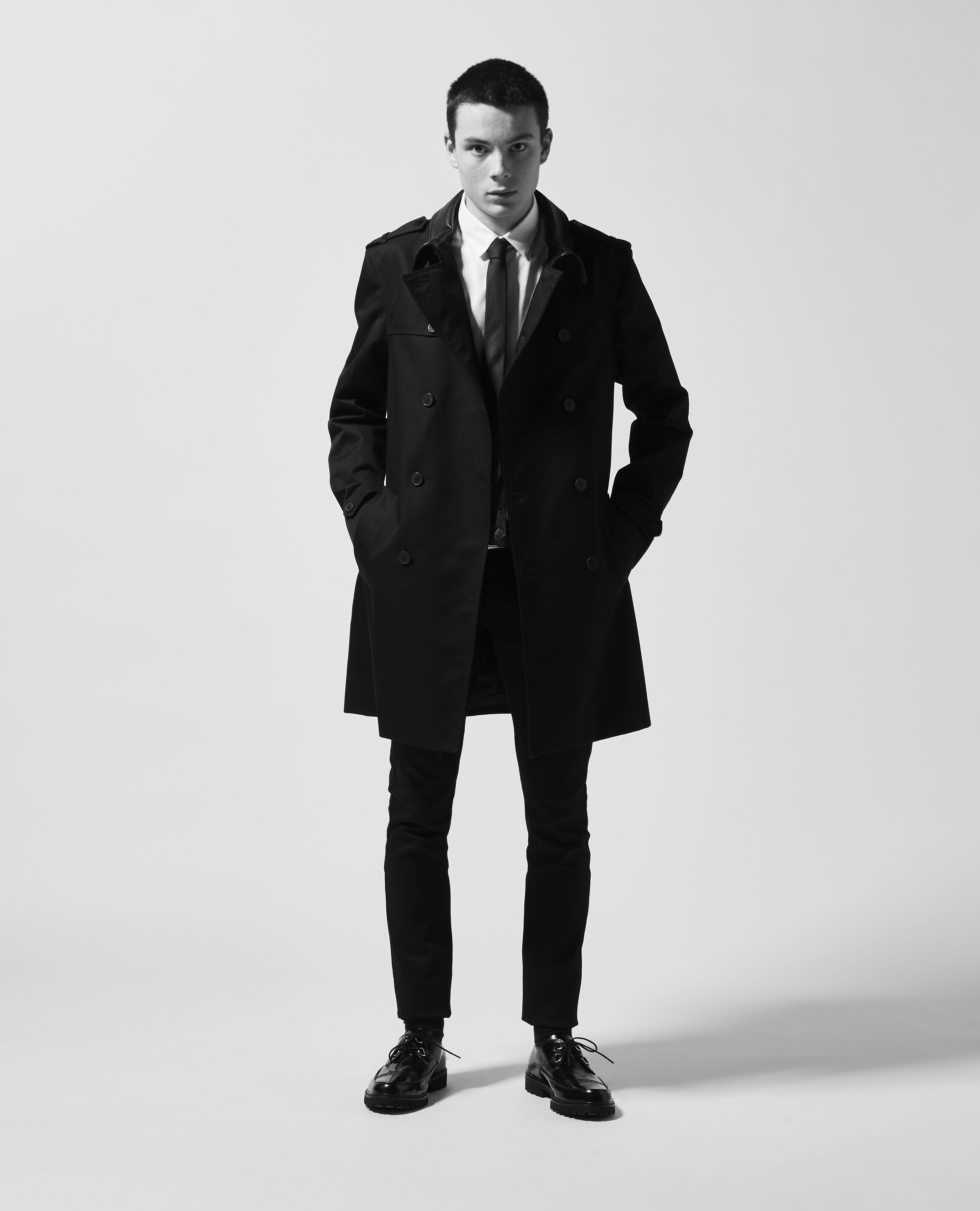Black cotton trench with leather collar The Kooples