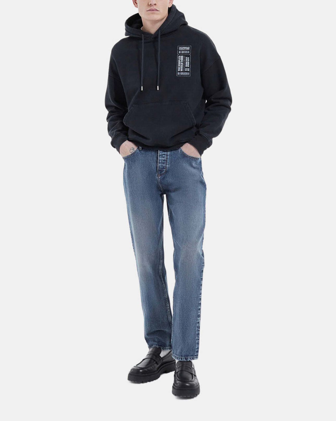 The Kooples HOMME BLACK WASHED sweat capuche noir délavé oversize print