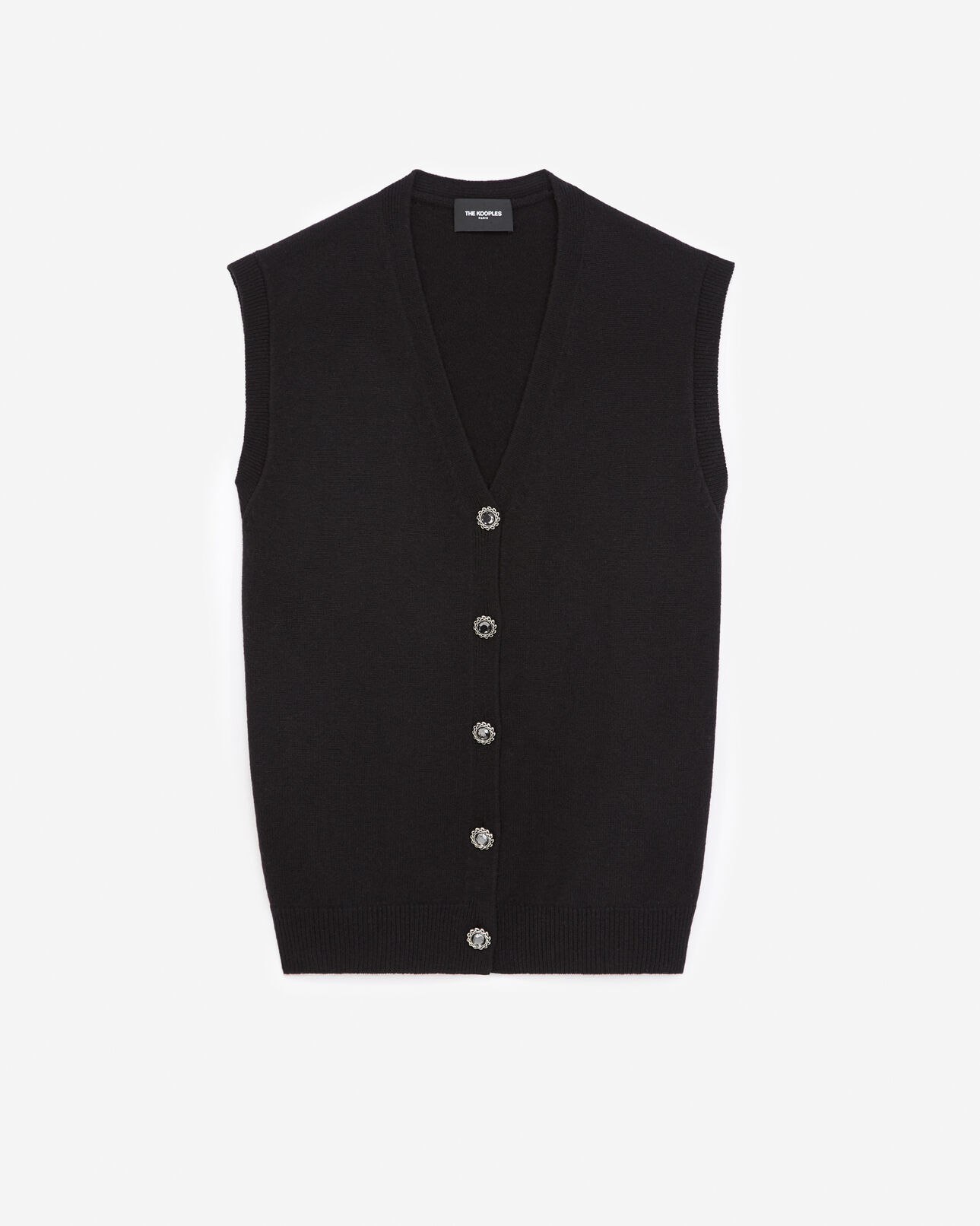 The Kooples WOMEN BLACK sleeveless wool cardigan with jewel buttons