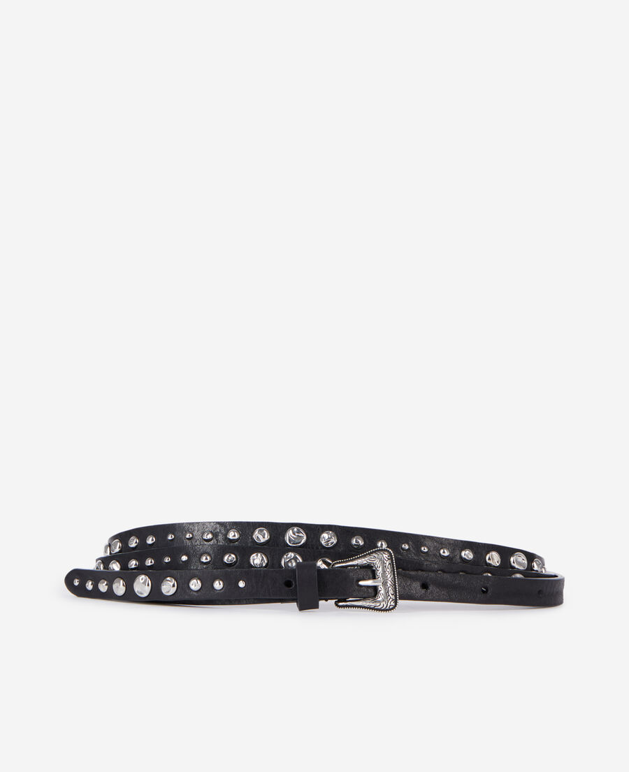 The Kooples FEMME BLACK ceinture fine en cuir avec clous noire