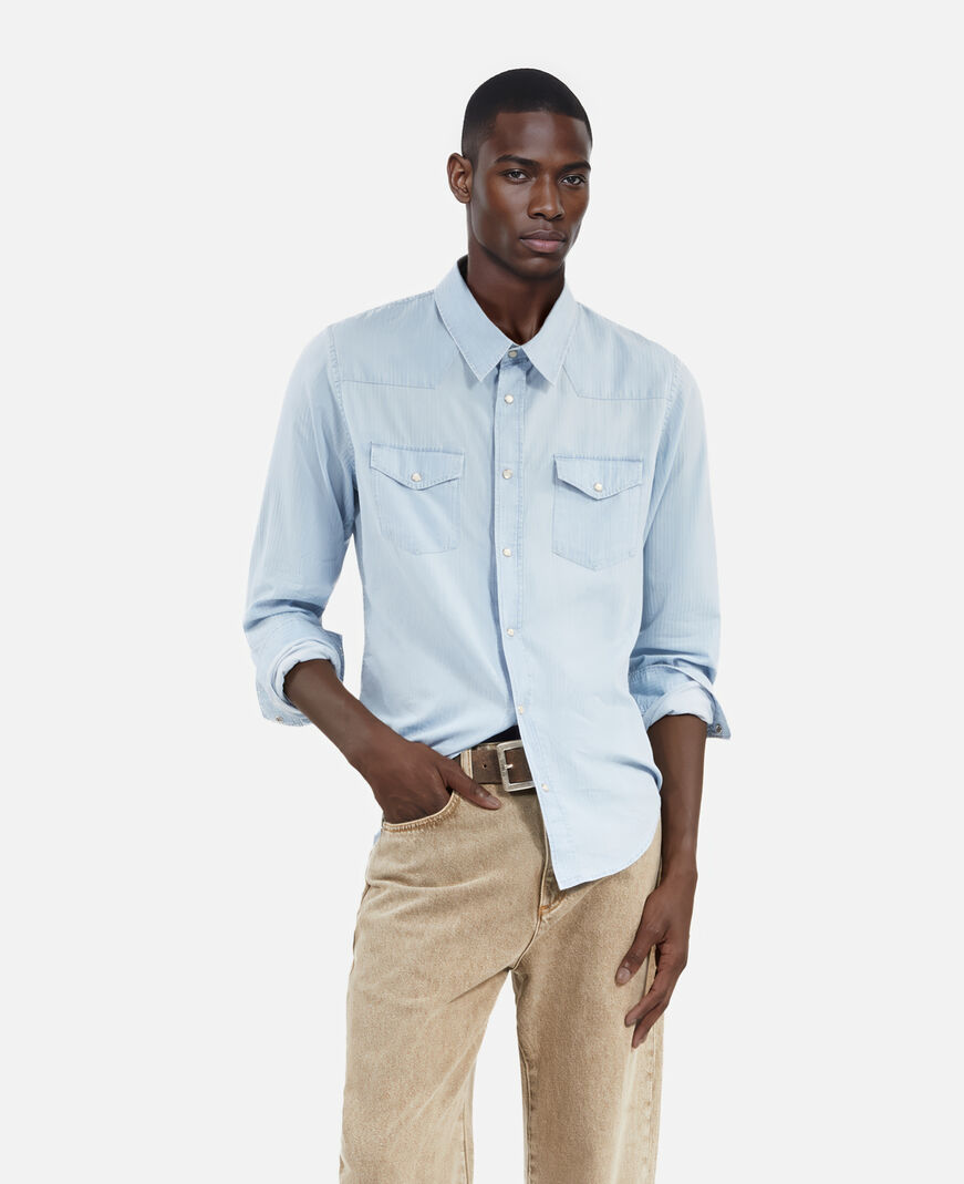 The Kooples HOMBRE BLUE BEIGE camisa vaquera azul
