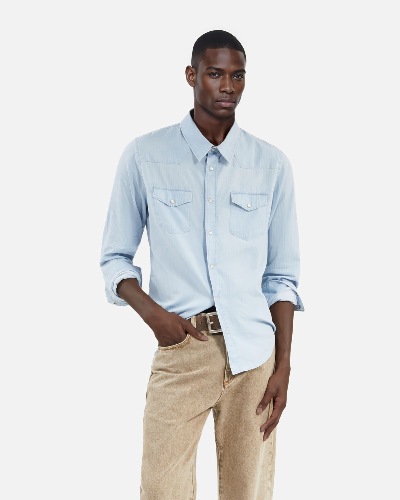 The Kooples HOMME BLUE BEIGE chemise en denim bleu