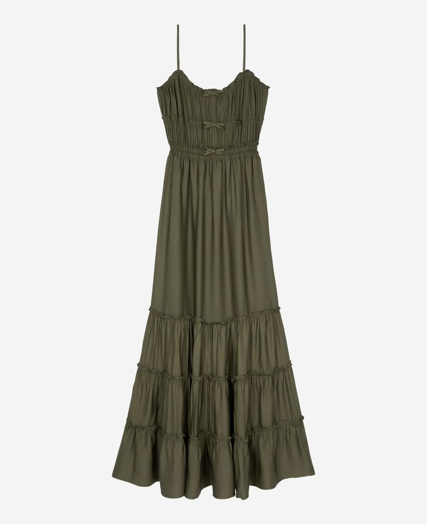 The Kooples WOMEN KAKI STONE long khaki dress with bows