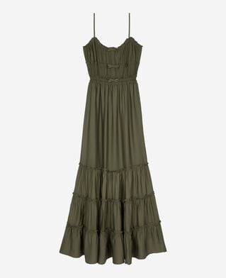The Kooples WOMEN KAKI STONE long khaki dress with bows