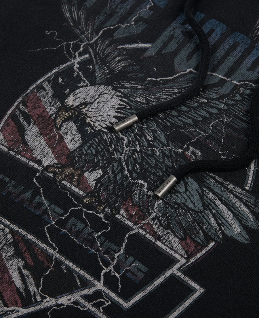 sweatshirt à capuche noir avec sérigrahie chaos eagle