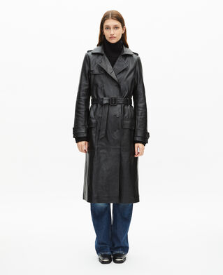 The Kooples FEMME BLACK trench long en cuir noir