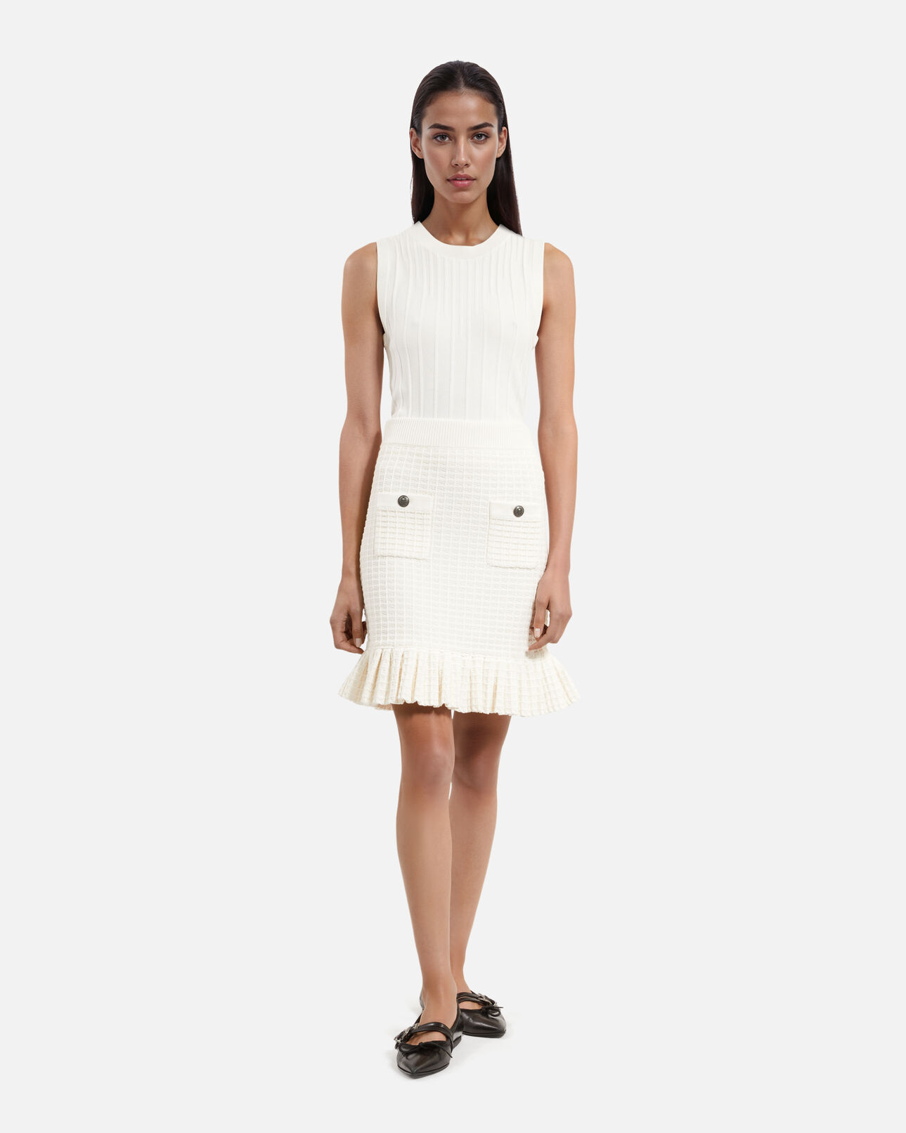 The Kooples FEMME ECRU jupe courte en maille écrue