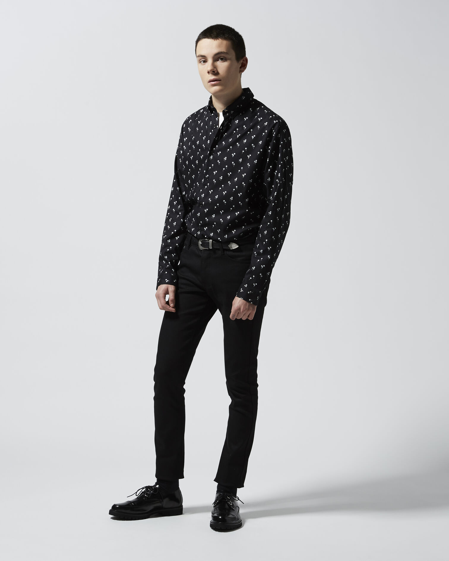 Casual black printed shirt, BLACK WHITE, hi-res image number null