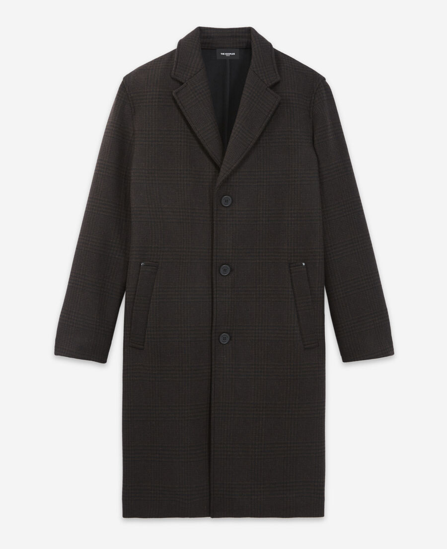 long black and brown checked coat