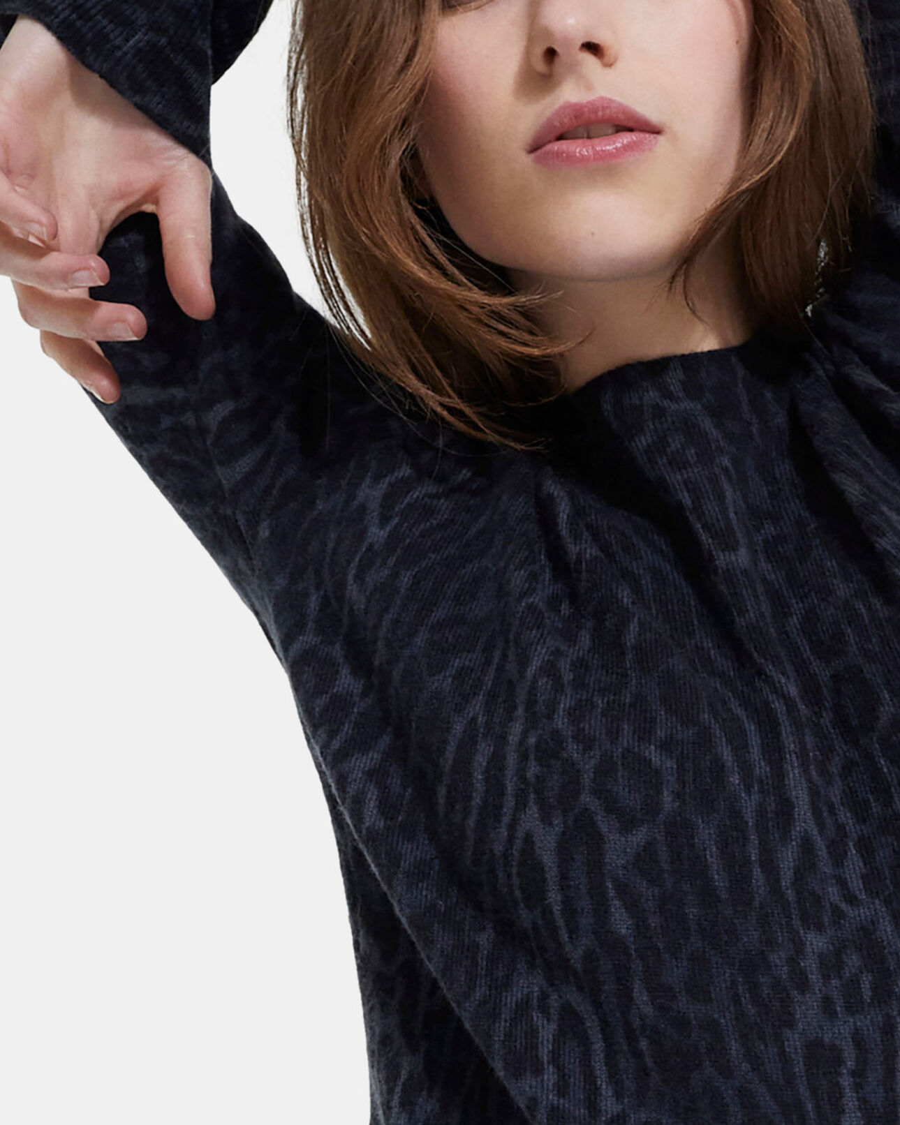 The Kooples WOMEN BLACK GREY leopard print cashmere sweater