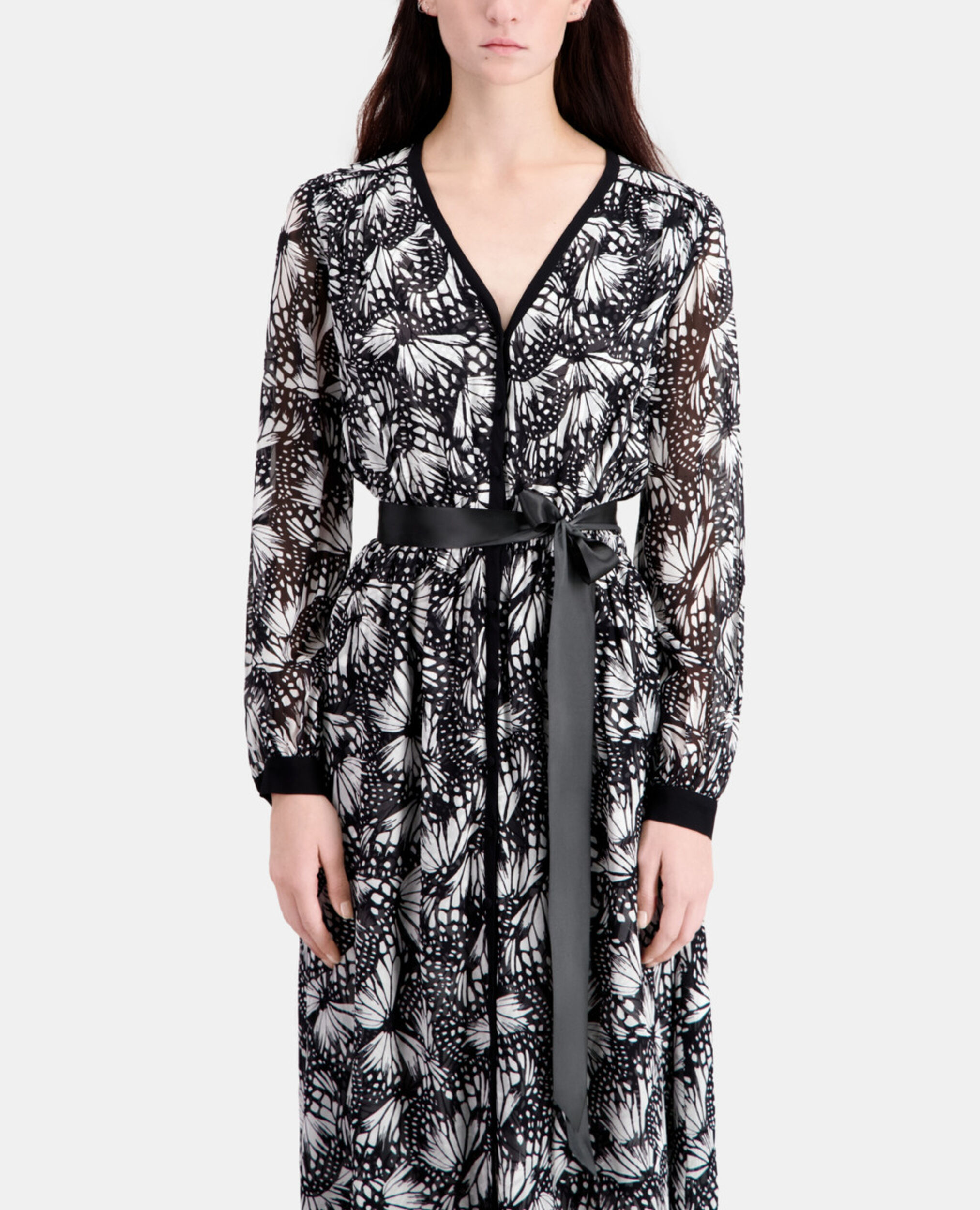 Langes Kleid mit Print und Knopfverschluss, BLACK WHITE, hi-res image number null