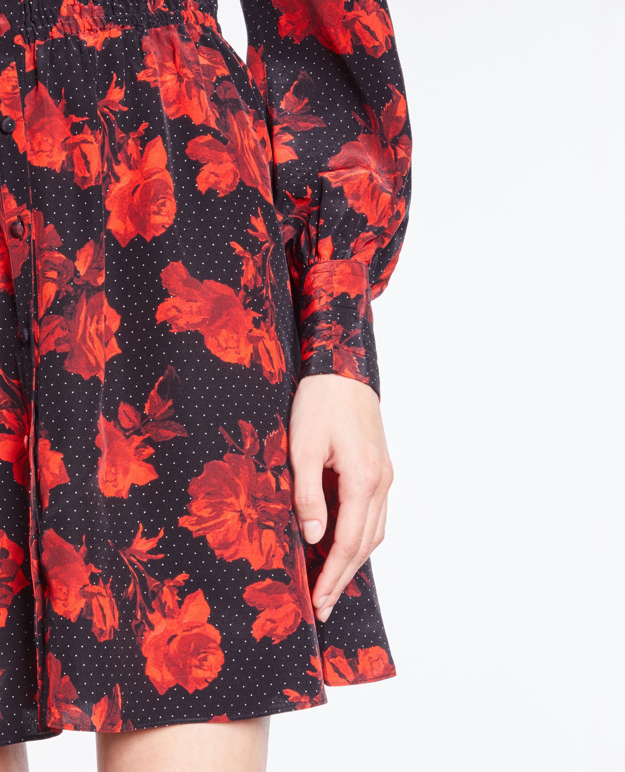 Short printed silk shirt dress, BLACK - RED, hi-res image number null
