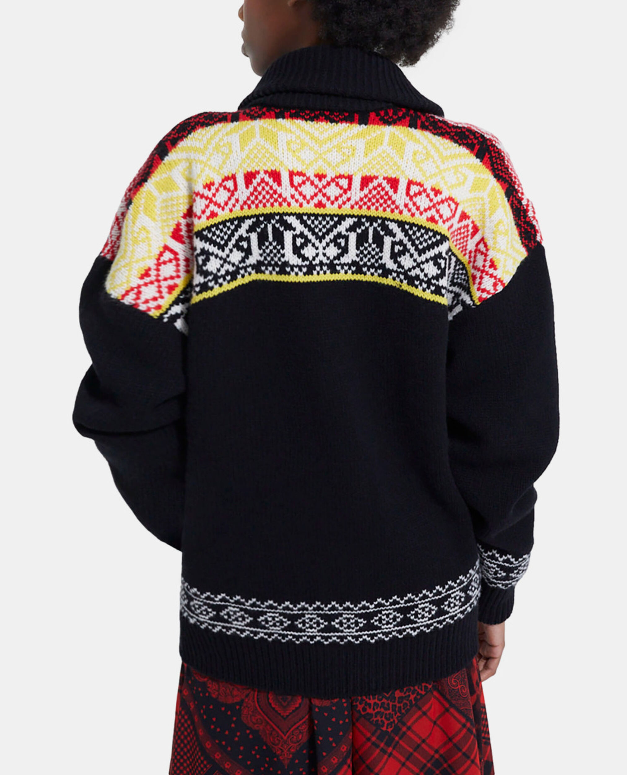 Cardigan en laine à motifs, BLACK / RED / YELLOW, hi-res image number null