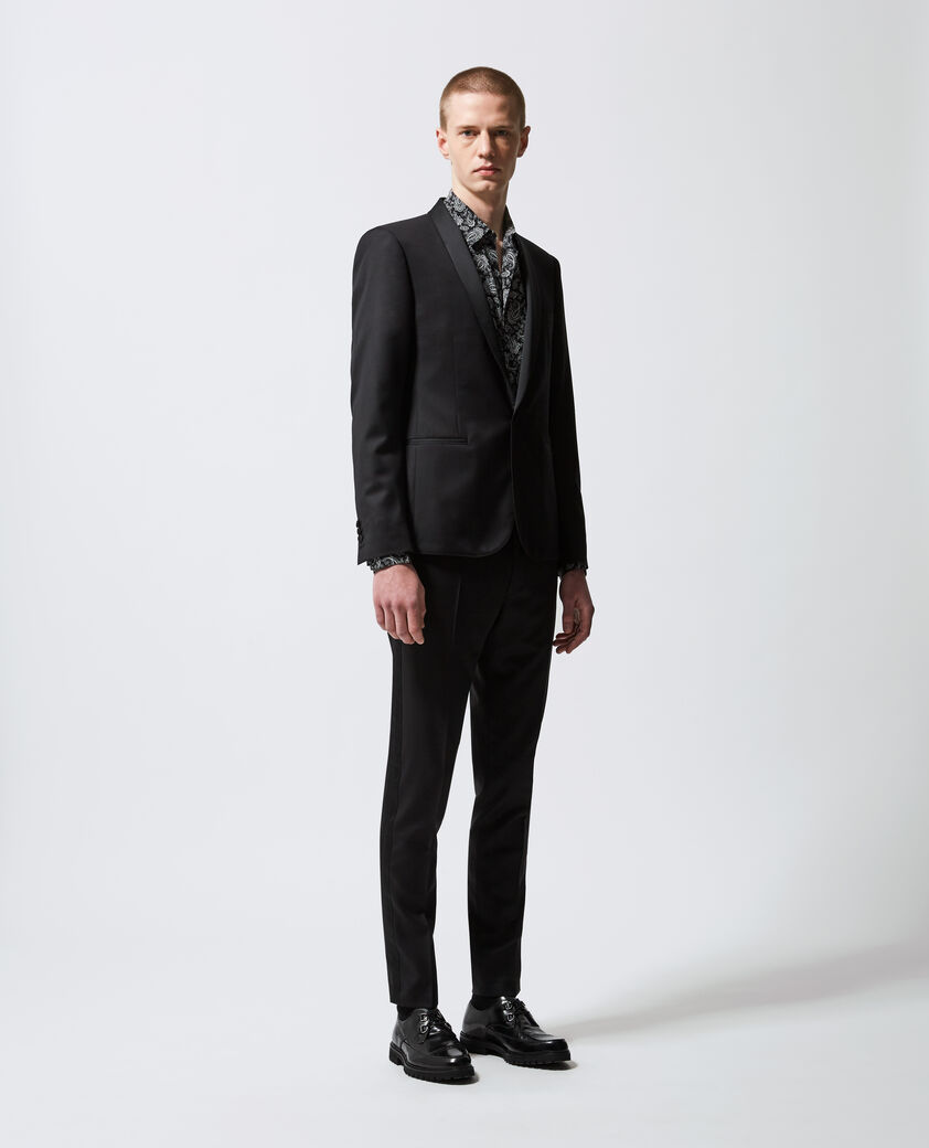 The Kooples MEN BLACK black formal wool jacket with satin lapels
