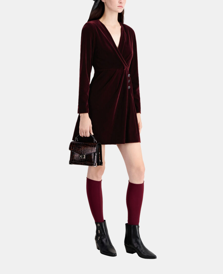 The Kooples DAMEN BURGUNDY bordeauxrotes, kurzes kleid aus samt