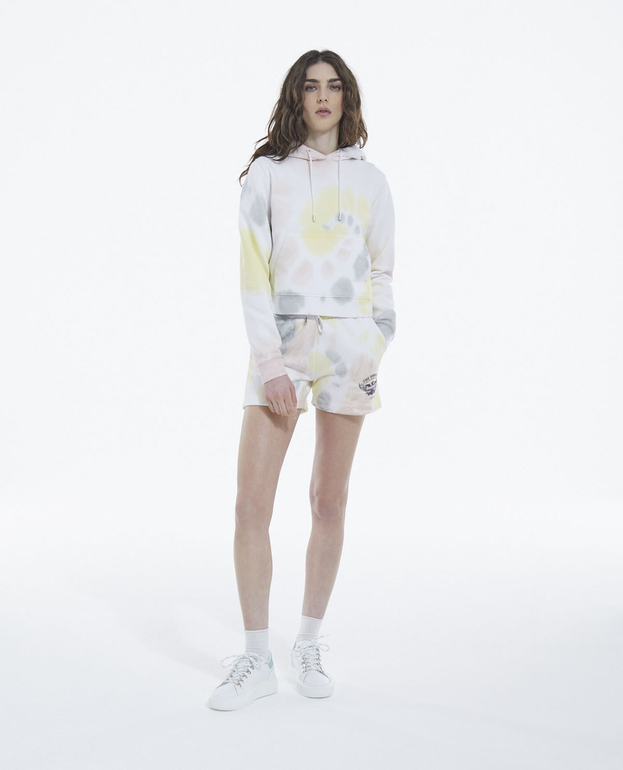Sporty-style multicolor fleece shorts, TIE AND DYE MULTICO, hi-res image number null