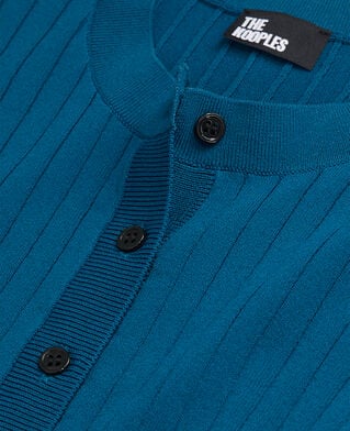 The Kooples WOMEN MEDIUM BLUE short ribbed blue cardigan