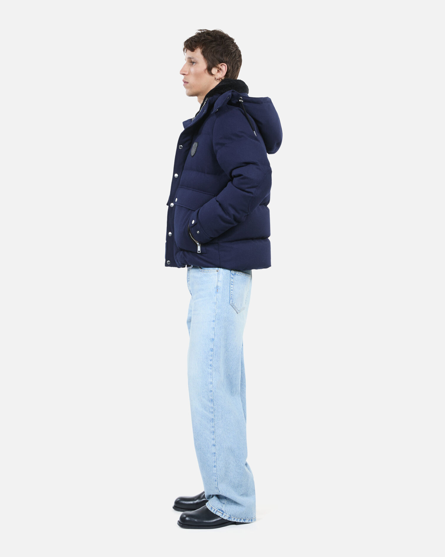 Navy blue flannel down jacket, NAVY, hi-res image number null