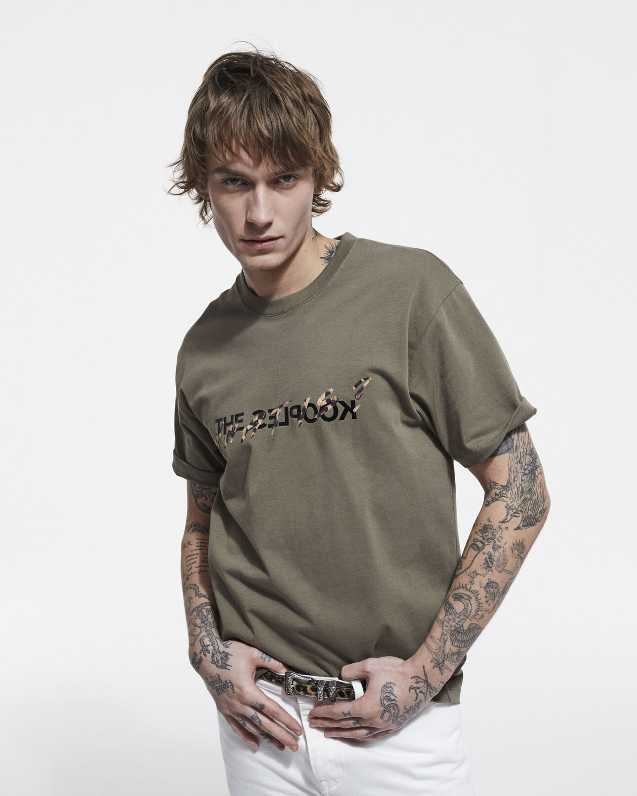 The Kooples MEN ALGUE khaki and leopard print what is t-shirt