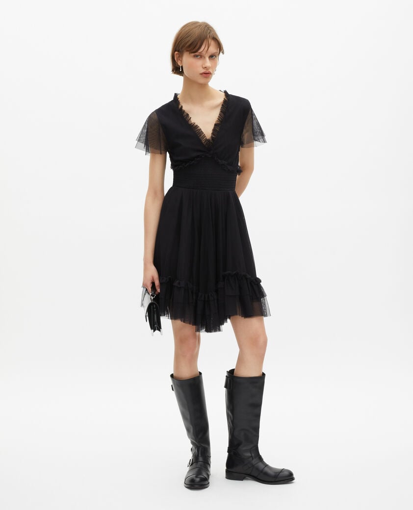 The Kooples FEMME BLACK robe courte en tulle noire