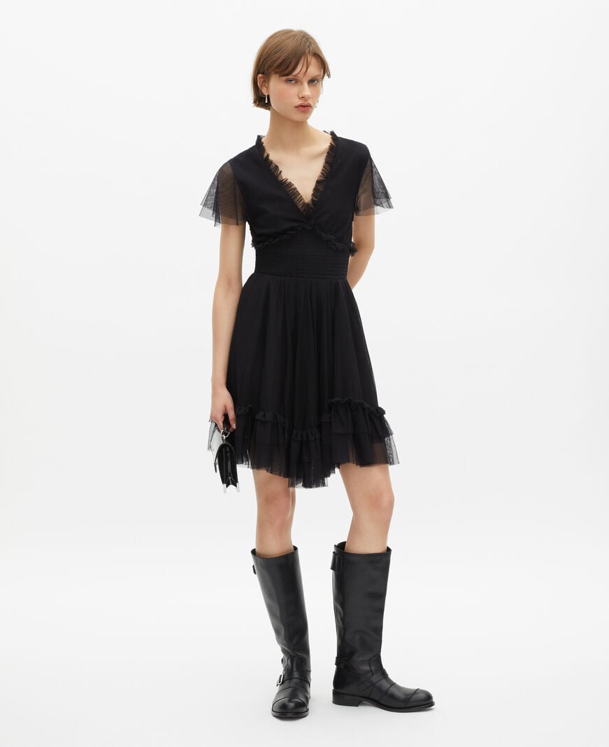 The Kooples WOMEN BLACK short black tulle dress